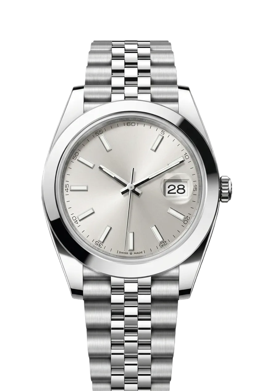 Silver watch with a silver bracelet on a black background